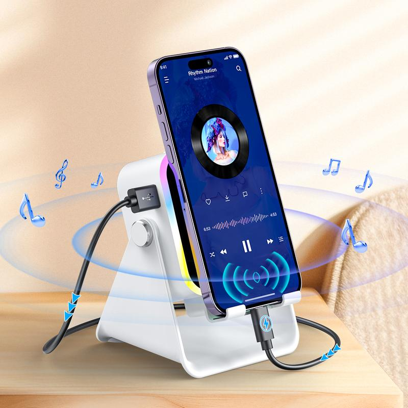 ๐ถ๐ฑ 5-in-1 Wireless Induction Bluetooth Speaker with Adjustable Phone Stand